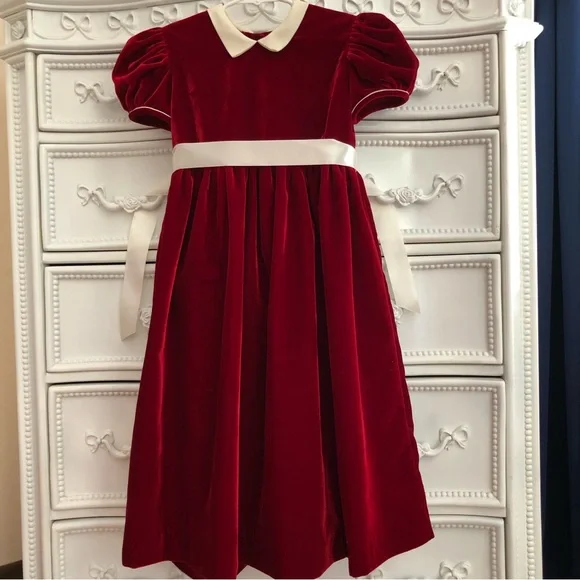 willbeth | Dresses | Stunning Willbeth Red Velvet Dress Girls 6x Ivory  Satin Luxury Designer